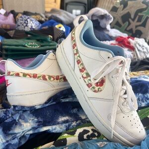 Nike Women's White Sneakers with Cherry-Print Swoosh